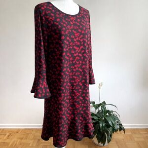 Michael Kors Floral Flared Midi Dress, Red & Black, Large